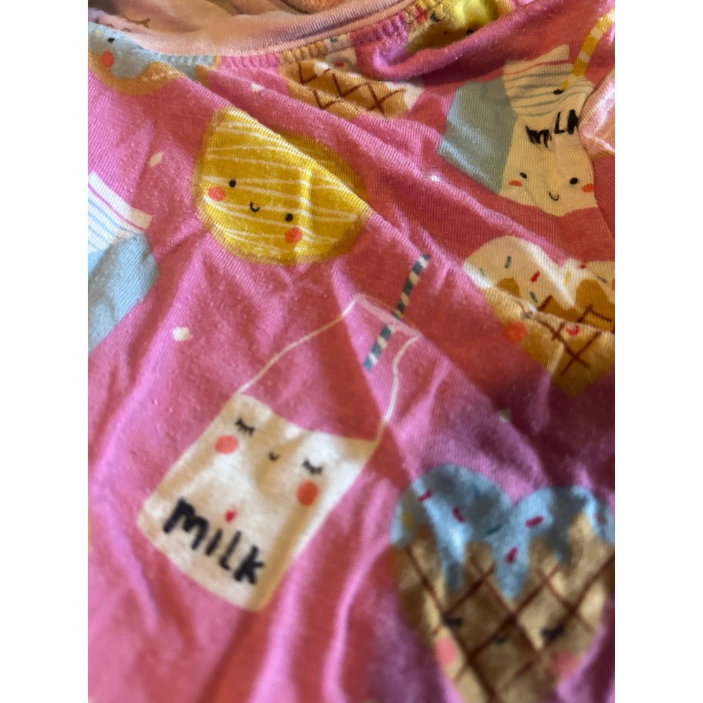 Little Sleepies Milk and Cookies Bamboo Pajama Set Pink Kids Size 9/10 - Picture 3 of 5
